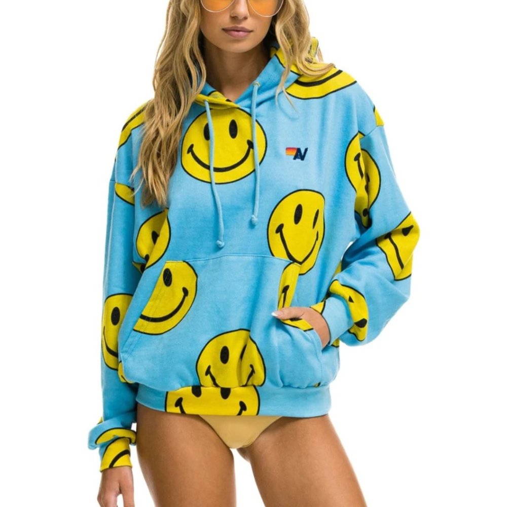 Aviator Nation Smiley Repeat Relaxed Pullover Hoodie